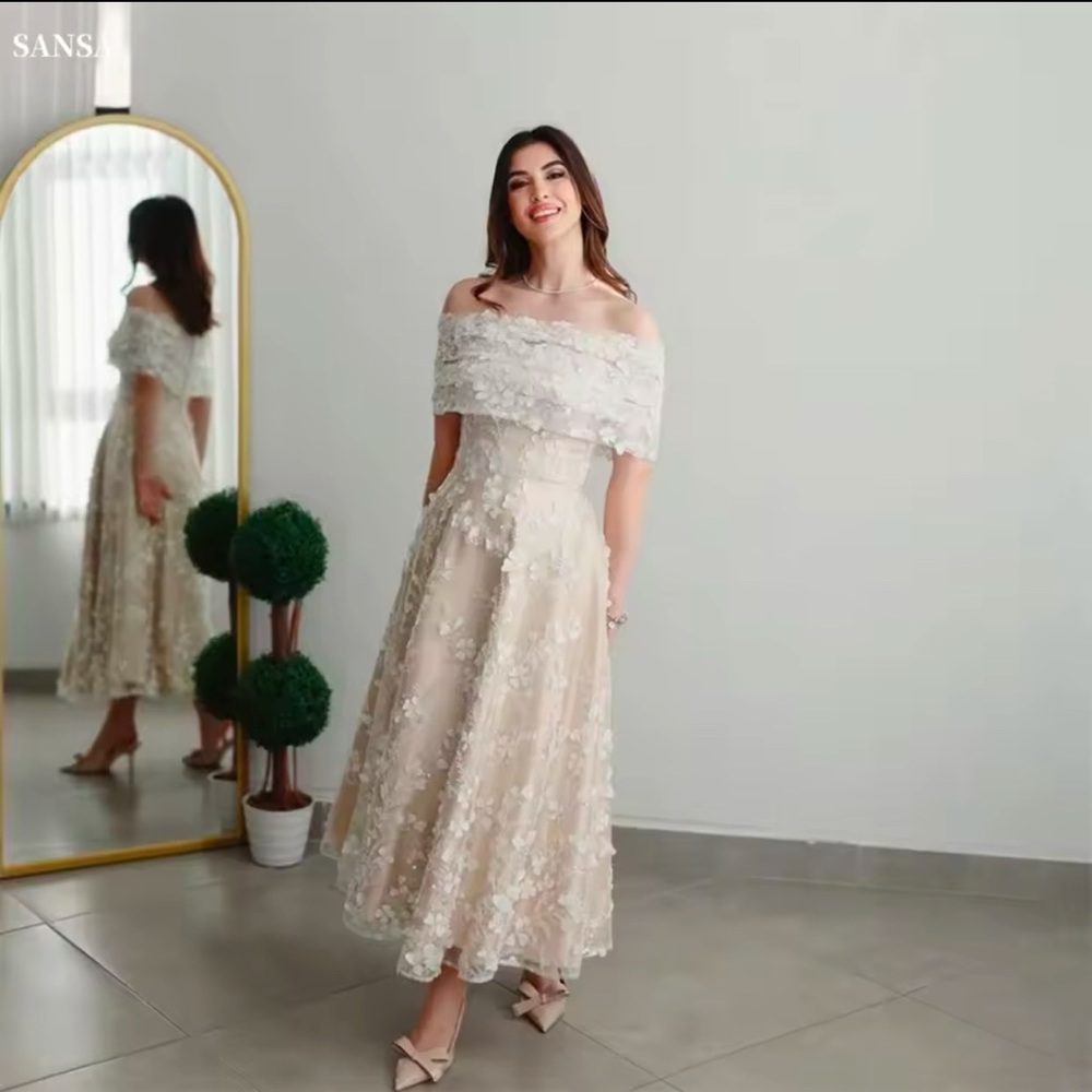 Elegant Cream Off-Shoulder Dress